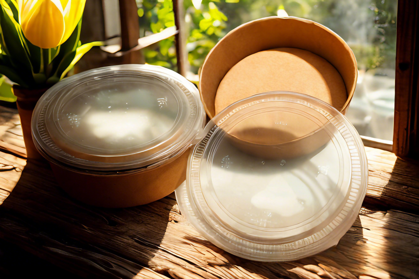 Kraftpapier Salatschale 1100 ml mit PP-Deckel | 270 Stück/Karton