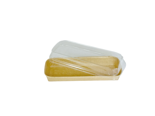 Naturfarbene Sushi Box 1102 aus Kraftpapier mit transparentem Deckel – 400 Stück/Karton – Lang & schmal, perfekt für Nigiri & Maki